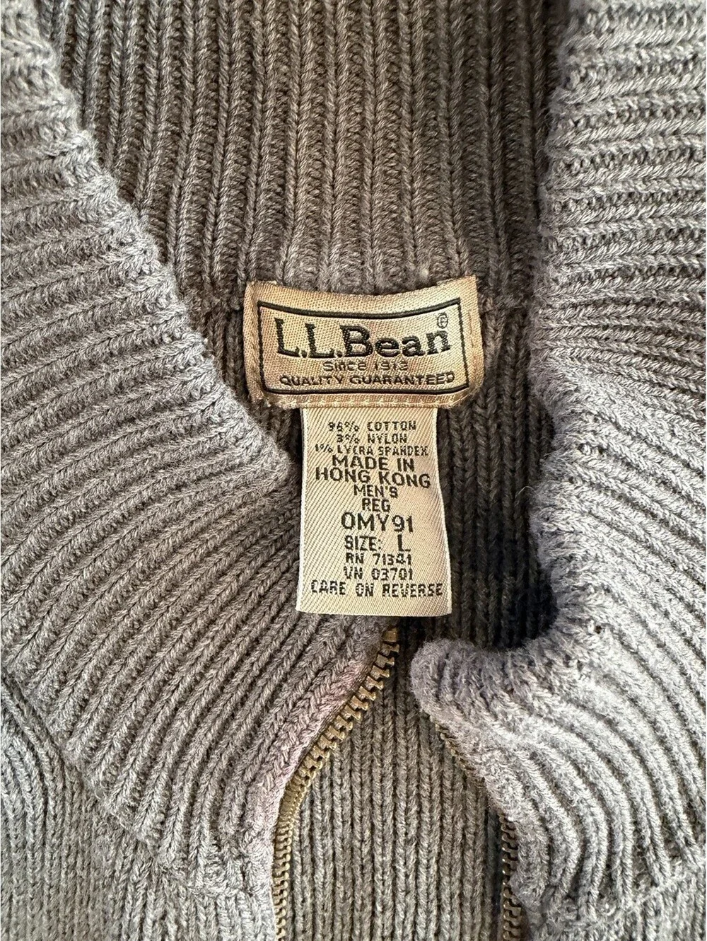 Vintage L.L. Bean Men's Large Full-Zip Ribbed Cardigan Sweater - Grey - OMY91